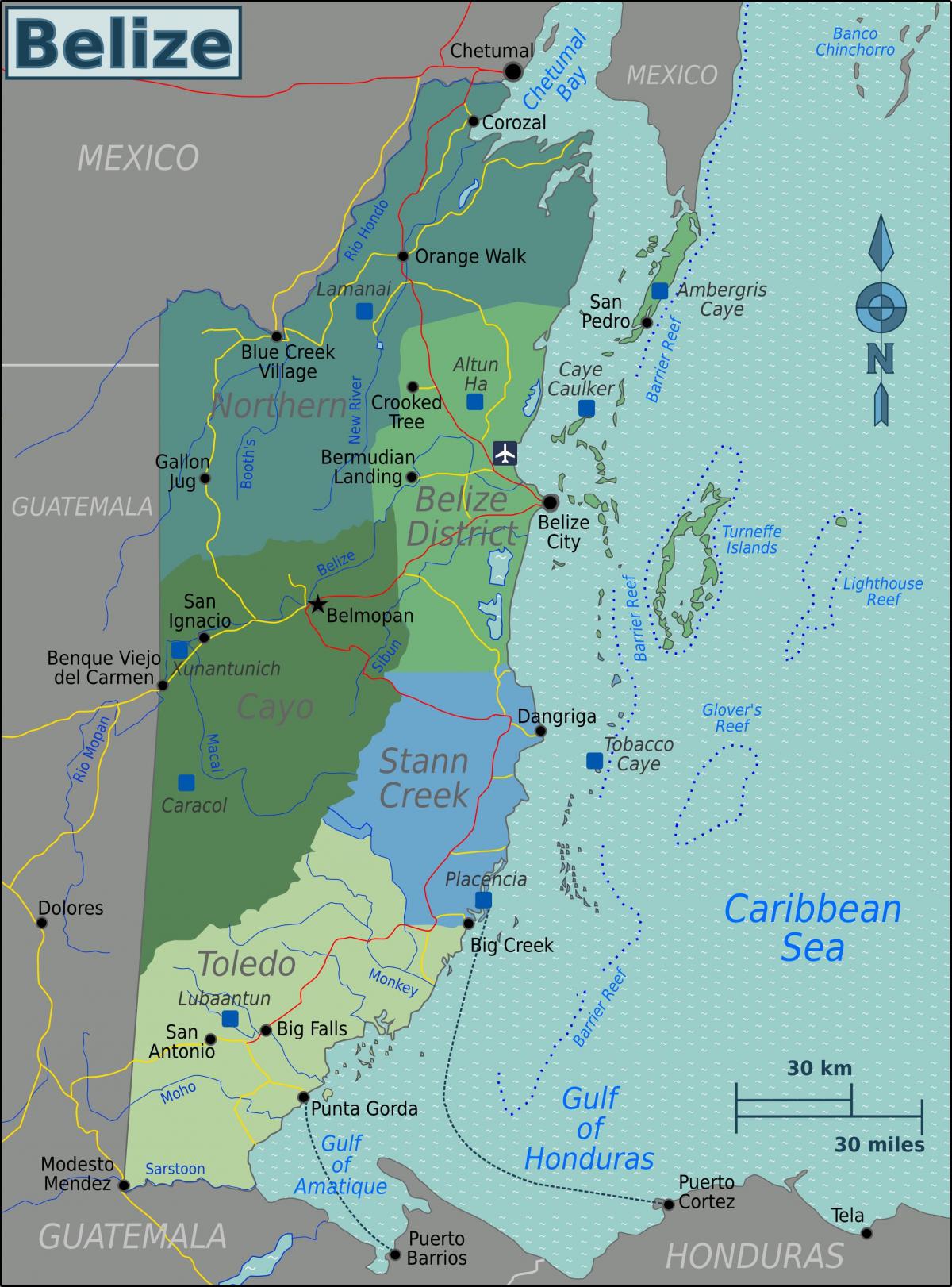 Térkép betakarítás caye Belize