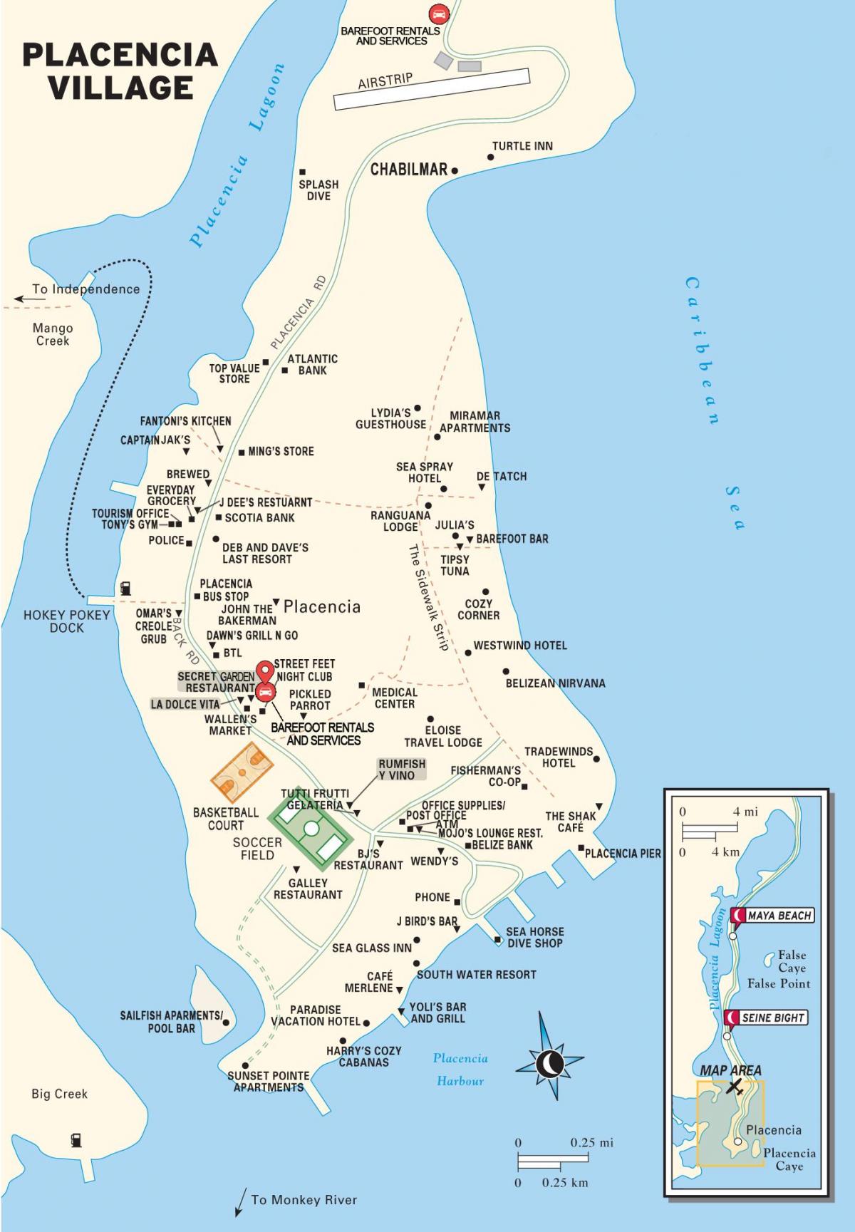 térkép placencia falu Belize