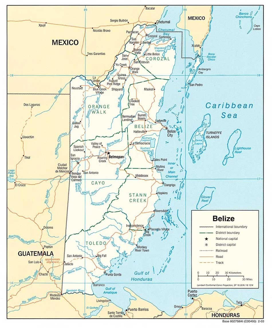 Belize folyók térkép