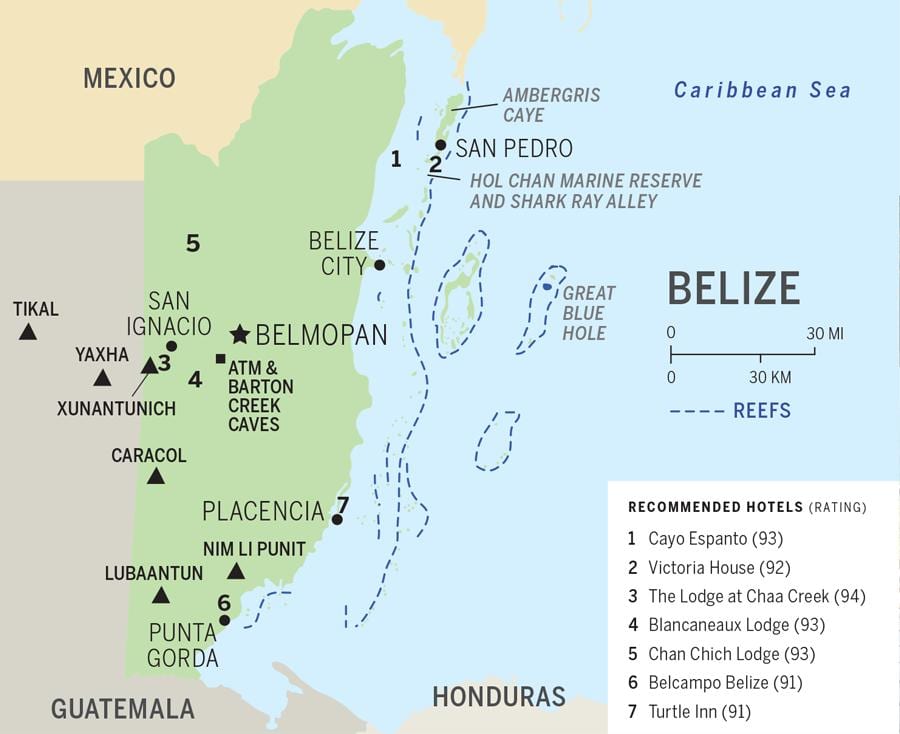 Térkép Belize strandok