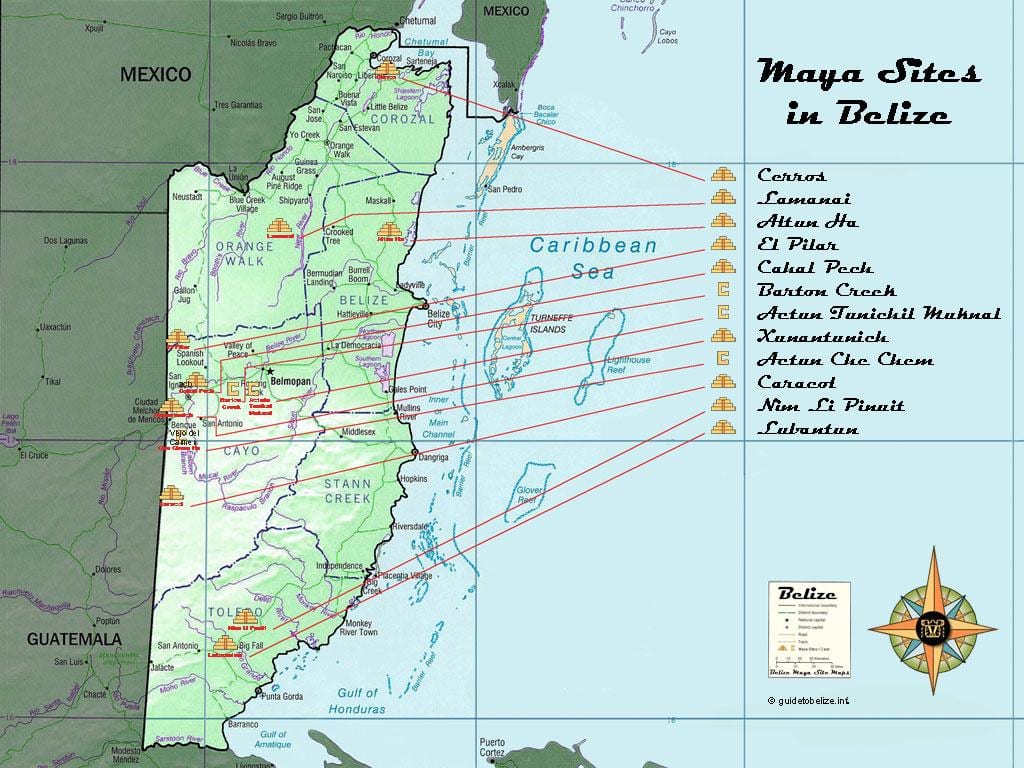 Térkép Belize piramisok