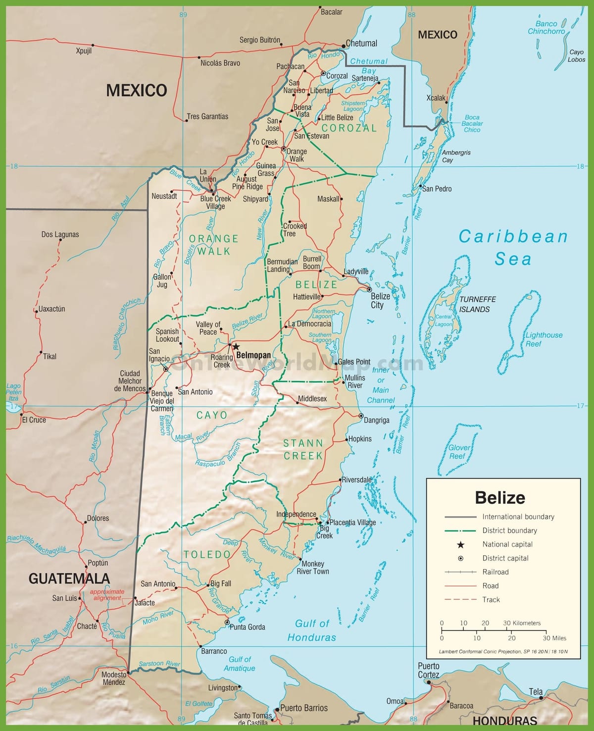 Belize autópálya térkép