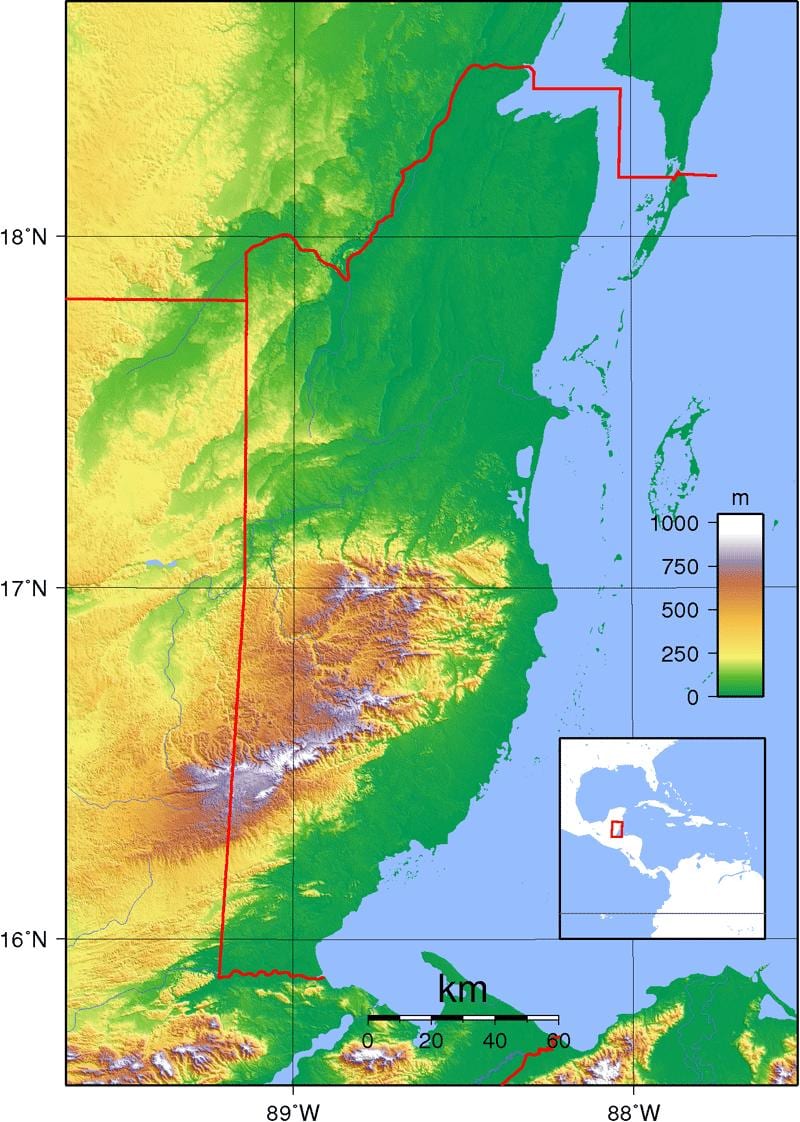 Térkép fizikai Belize