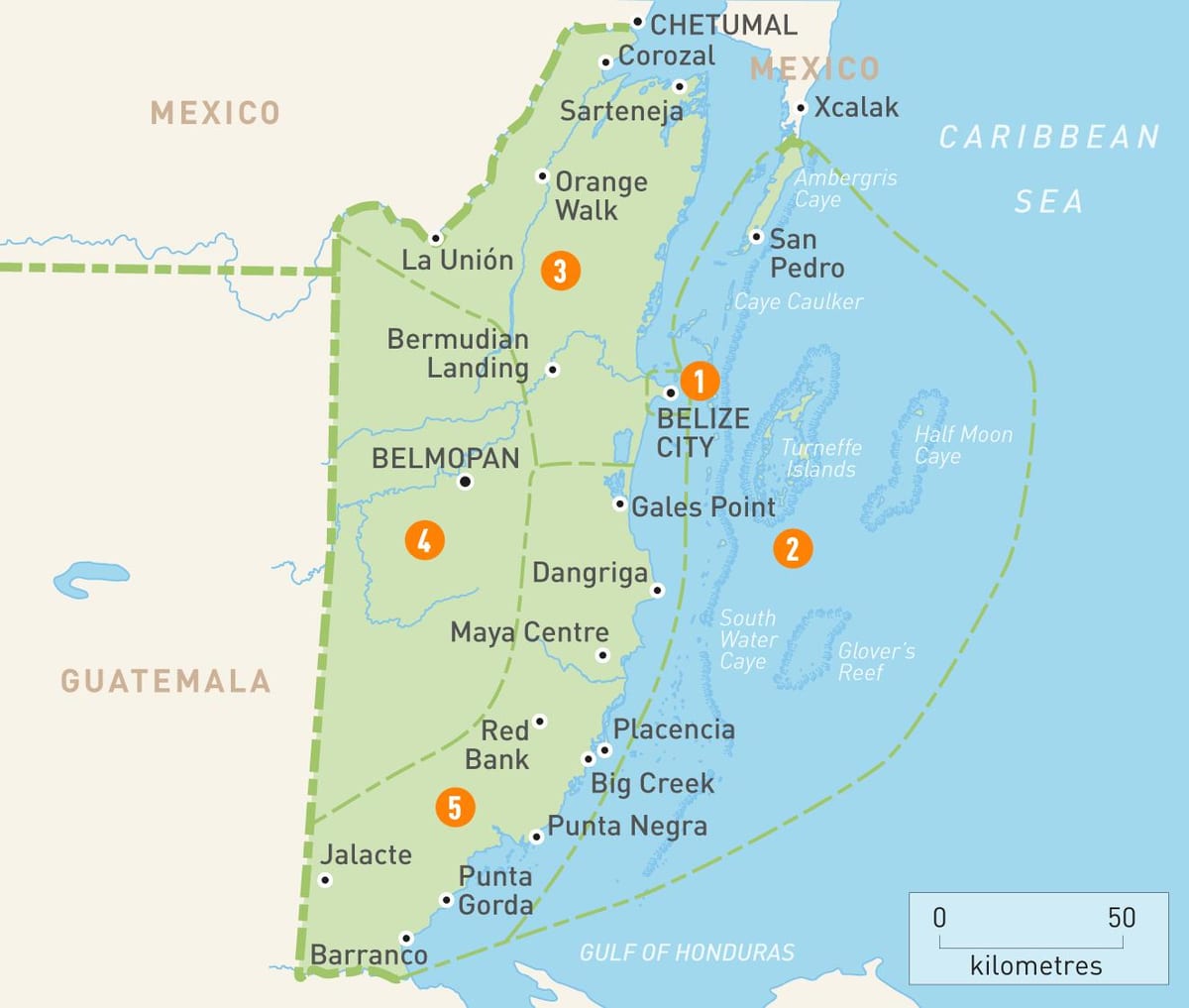 Térkép Belize-i környező országokban