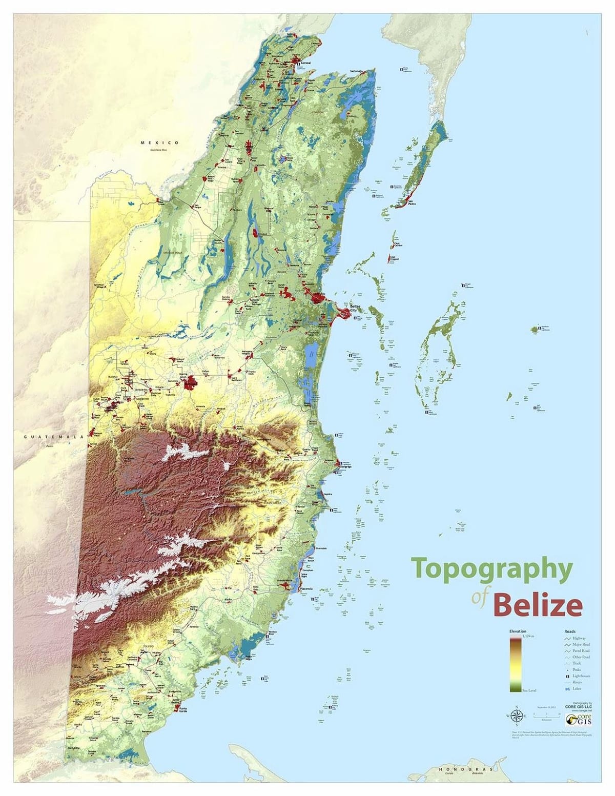 Térkép topográfiai Belize
